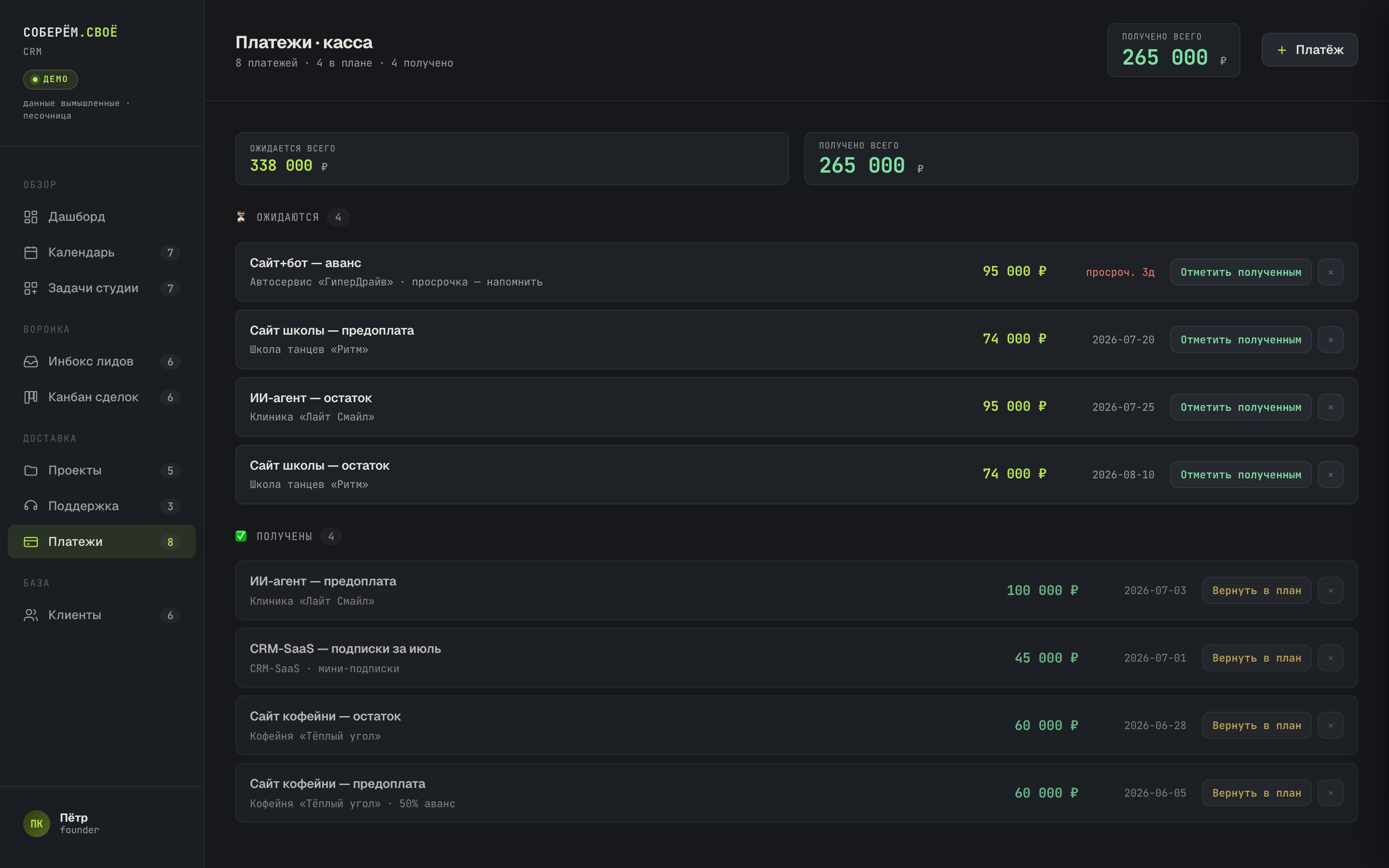 CRM — платежи план/факт